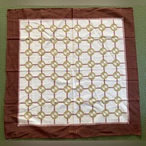 Vintage Gucci Cotton Scarf Brown GG Logo Made in Italy